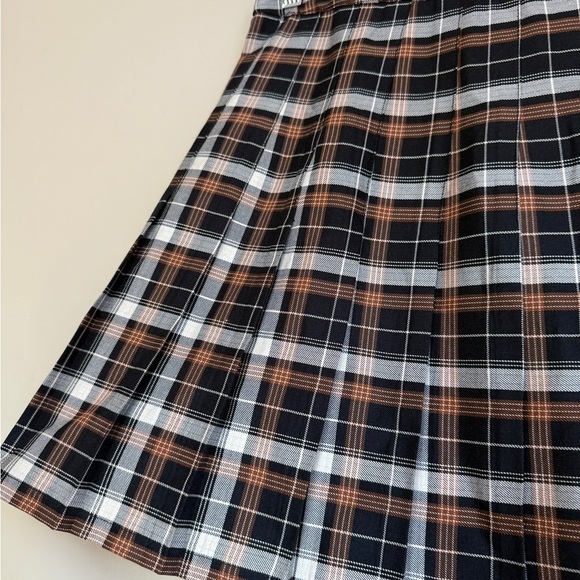 Urban Outfitters Plaid Pleated Mini Skirt Fall Halloween Black Orange Academia M - Picture 4 of 13